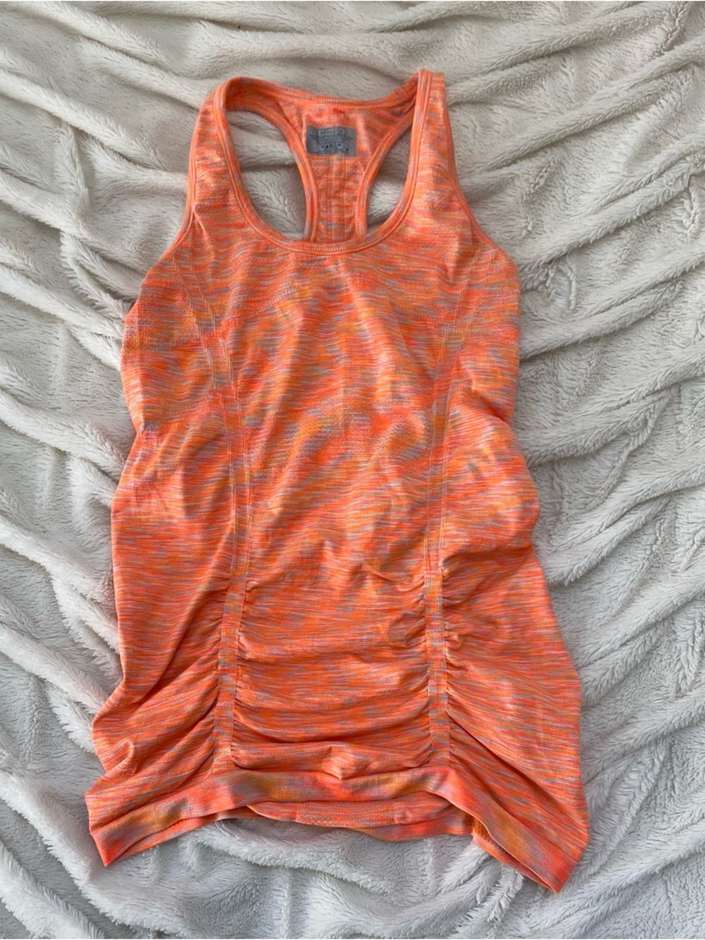 Athleta Fastest Track tank top rouched racerback heathered orange Y2K neon Sz S
